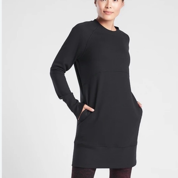 Athleta Bounce Back Sweatshirt Dress Black Long Sleeve Casual XL - Picture 2 of 15